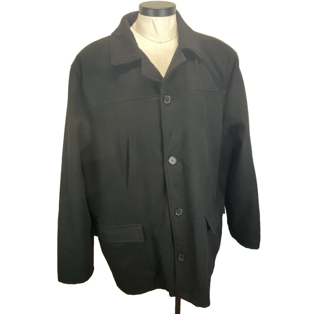 Kingsize Black Men’s Car Coat Size 2XL-Tall Lined Wool Blend Vintage RN88842